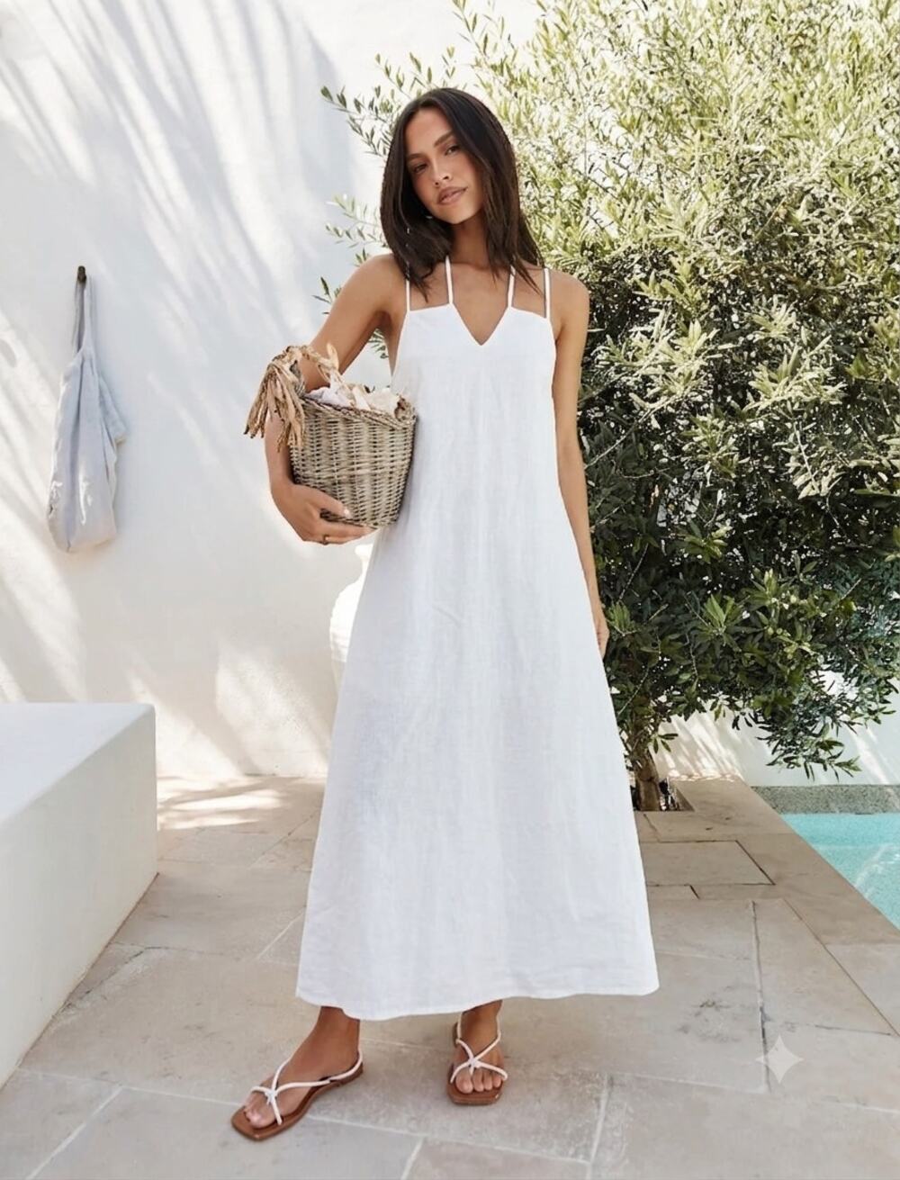 Universal Thread White Linen Blend Halter Maxi Dress Size L Boho Cottagecore